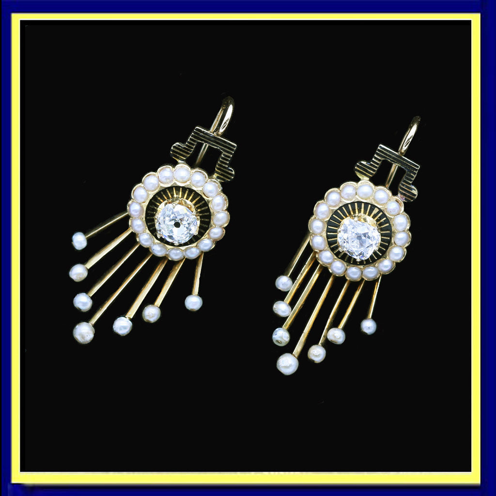 Antique Victorian earrings diamonds pearls enamel gold