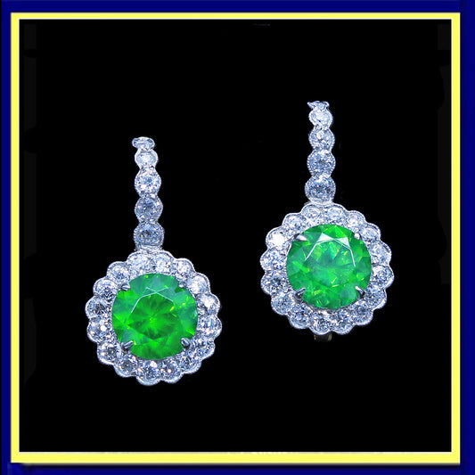 demantoid garnet diamonds platinum gold vintage earrings