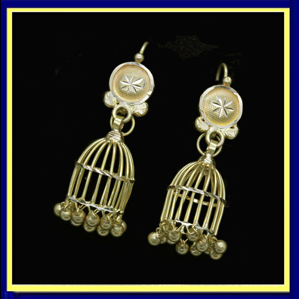vintage earrings gold ear pendants bells dangly Indian