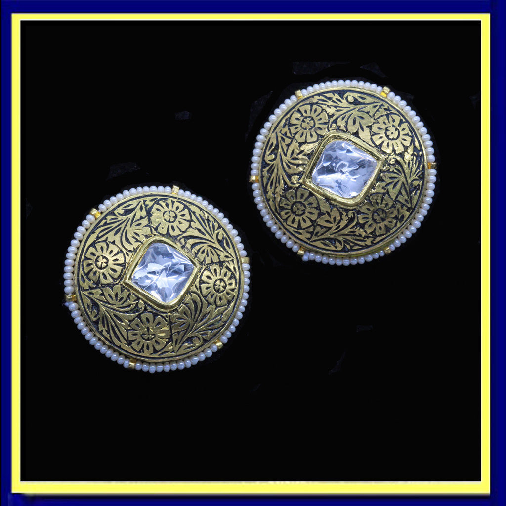 antique vintage earrings gold pearl sapphires enamel Punjab India