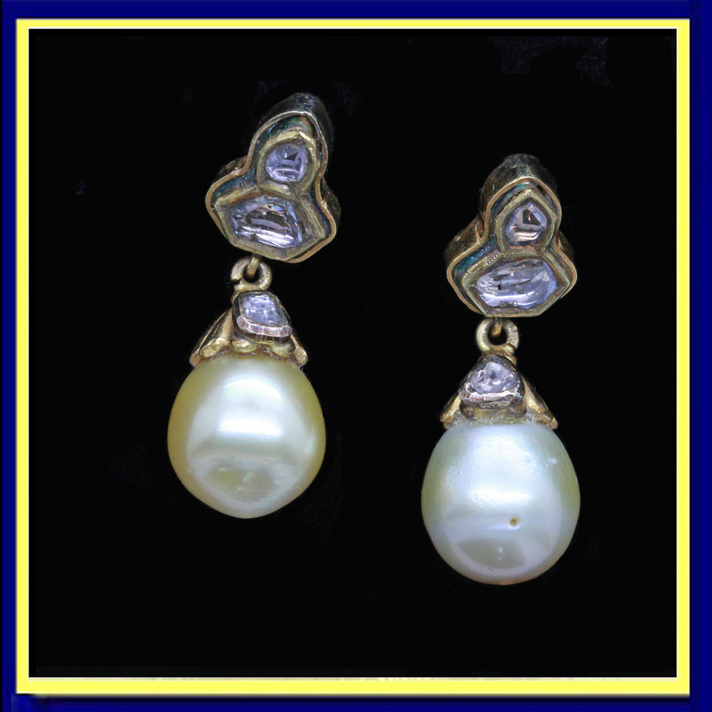 vintage earrings gold Pearls diamonds enamel India