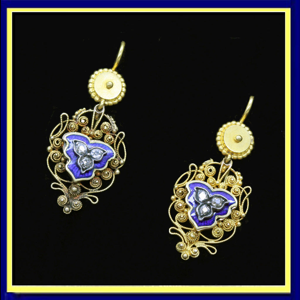 earrings gold cennetille diamonds enamel antique Georgian silver