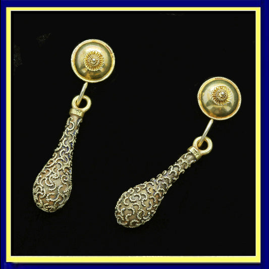 antique Victorian earrings gold filigree day night Russian