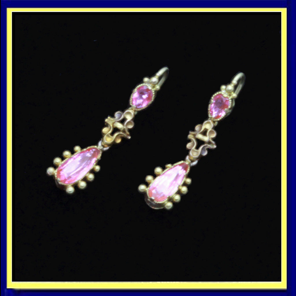 antique Georgian earrings gold pink topaz dangle ear pendants English