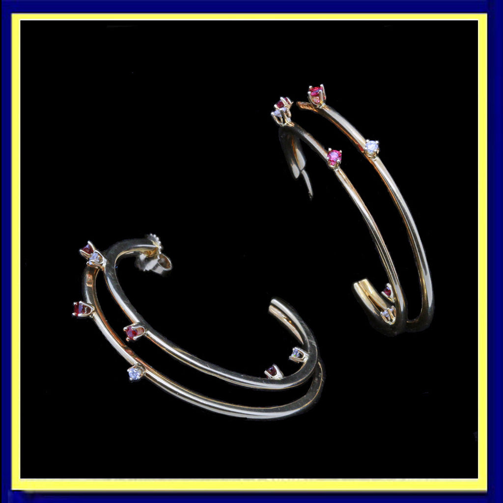Earrings vintage Tiffany & Co hoop gold rubies diamonds