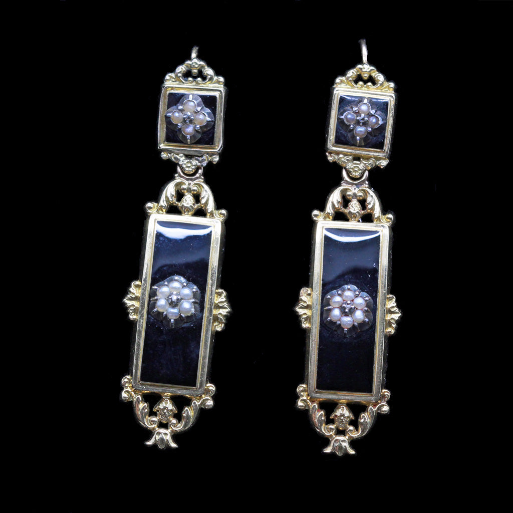 antique Georgian day night gold pearls diamond enamel mourning 