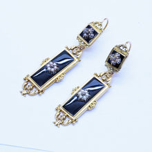 Antique Georgian Day Night Earrings 18k Gold Pearls Diamond Enamel Mourning(6089)