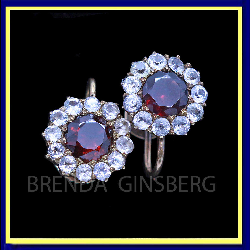 antique Victorian earrings garnets sapphires gold