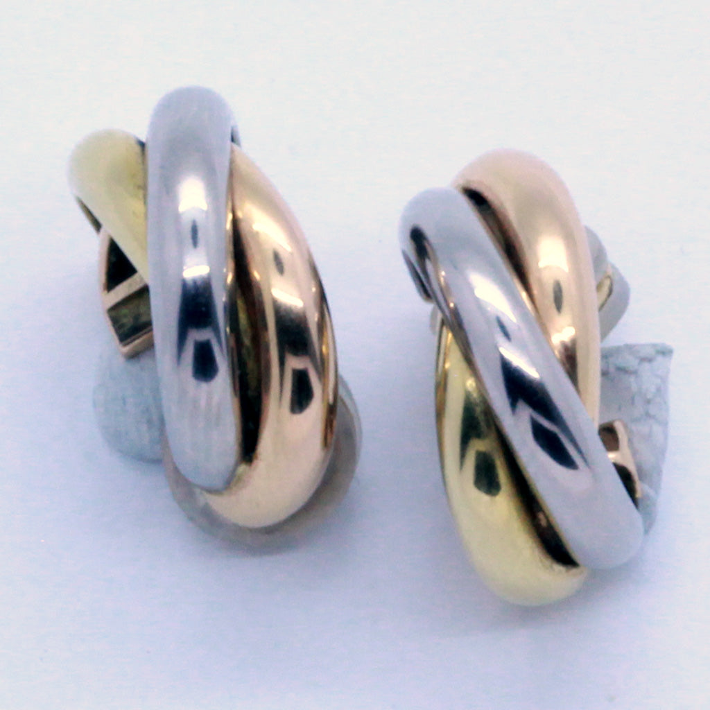 Vintage Cartier Trinity Earrings Ear Hoops 18k Gold French Original Box (7104)