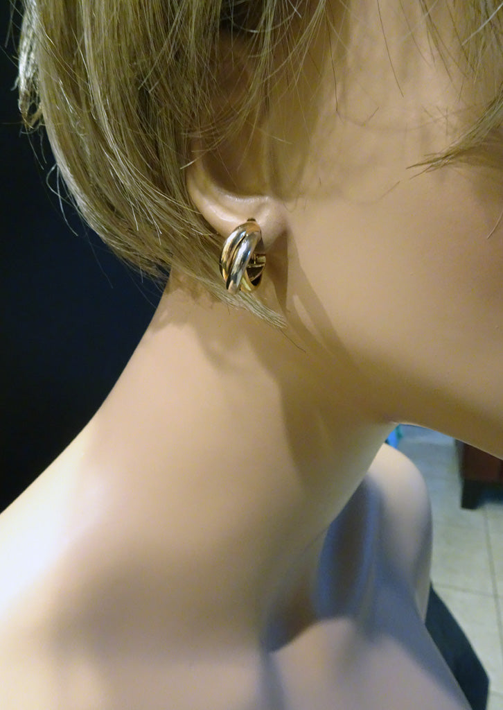 Vintage Cartier Trinity Earrings Ear Hoops 18k Gold French Original Box (7104)