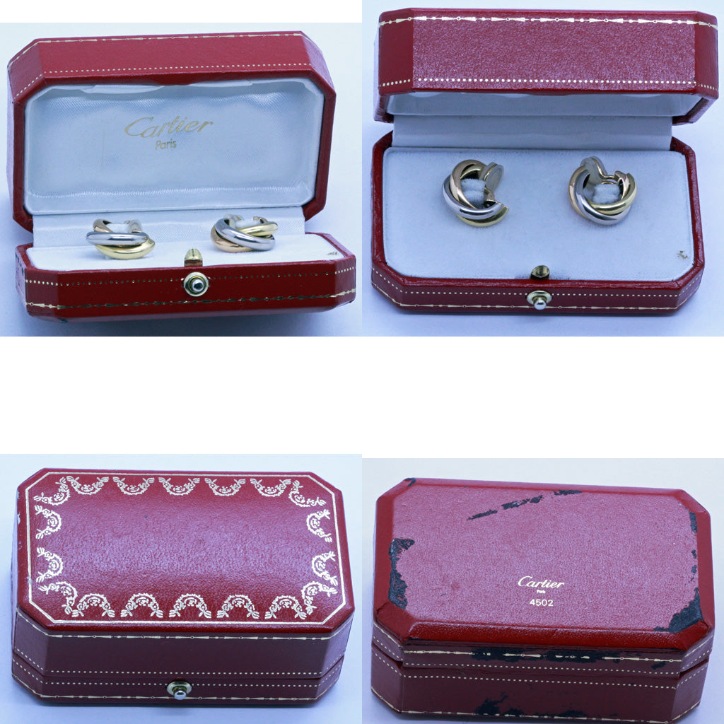 Vintage Cartier Trinity Earrings Ear Hoops 18k Gold French Original Box (7104)