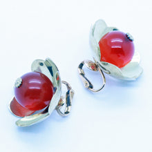 CARTIER Vintage Earrings Ear Clips Gold Carnelian Heart Flowers Modernist (7118)