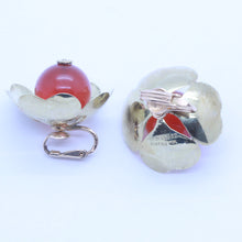 CARTIER Vintage Earrings Ear Clips Gold Carnelian Heart Flowers Modernist (7118)