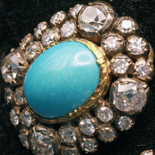 Antique Late Victorian Earrings Ear Clips Turquoise Diamonds 18k Gold (7169)