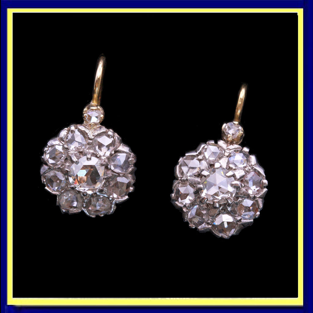 Antique Victorian diamond earrings yellow gold silver French