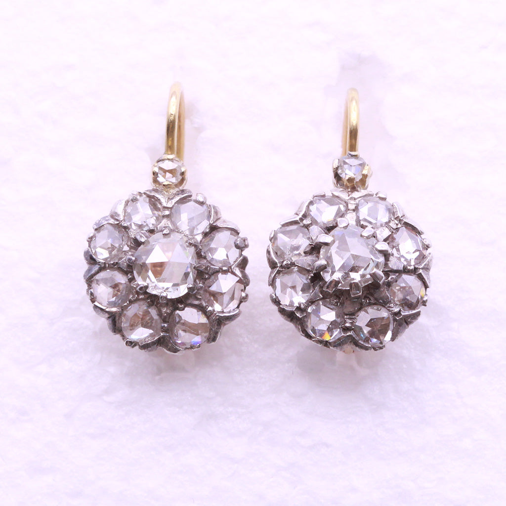 Antique gold Victorian ear studs with rose cut diamonds: Description by  Adin Antique Jewelry.