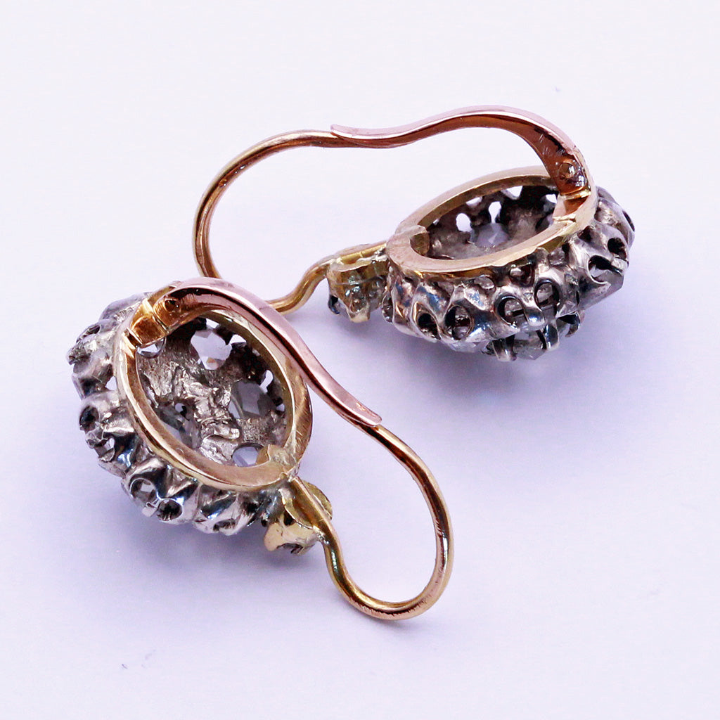 Antique Victorian Diamond Earrings 18k Yellow Gold, Silver, French (7174)