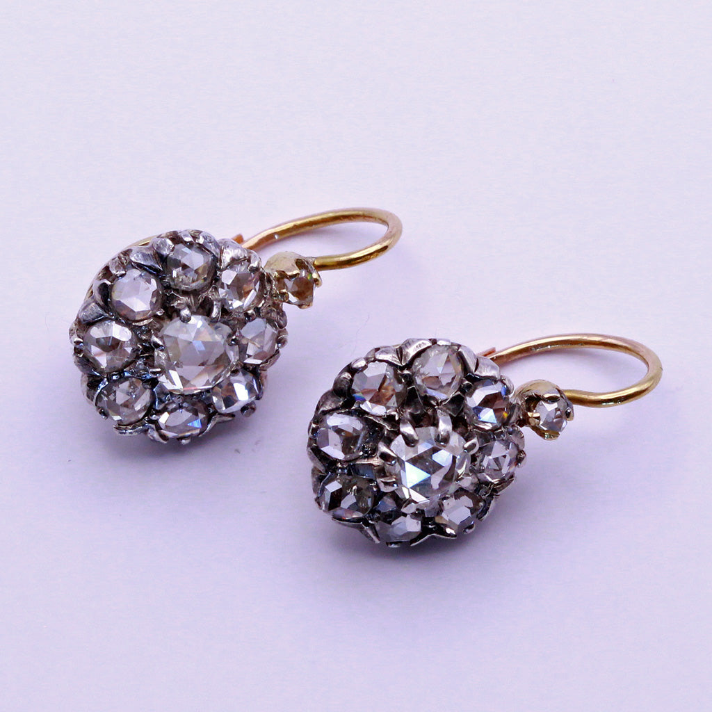 Victorian Gold Earrings with Rose Cut Diamonds | Antiquette