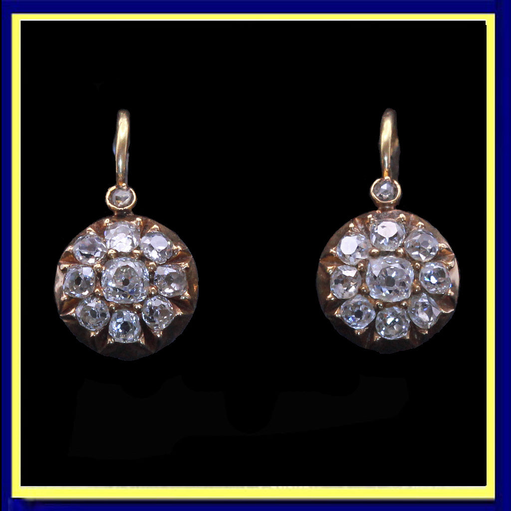 antique Victorian earrings gold diamonds French ear pendants