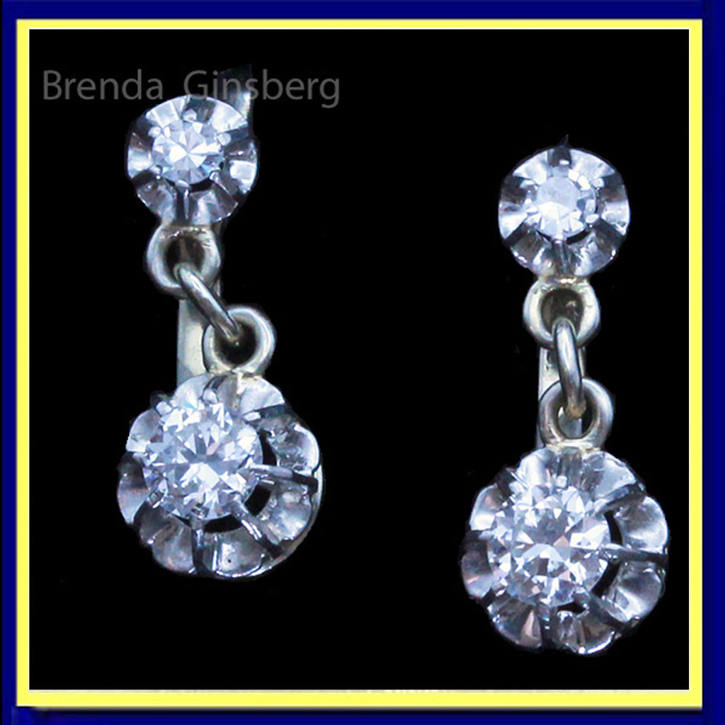 antique dormeuse earrings white gold diamonds French