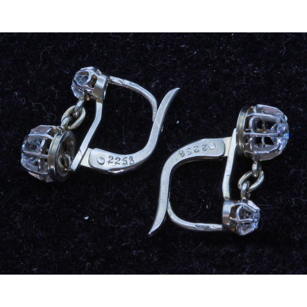 Antique French Dormeuse Earrings 18k white Gold and diamonds (7191)