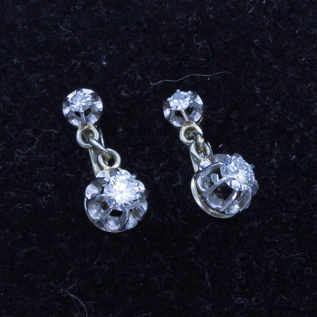 Antique French Dormeuse Earrings 18k white Gold and diamonds (7191)