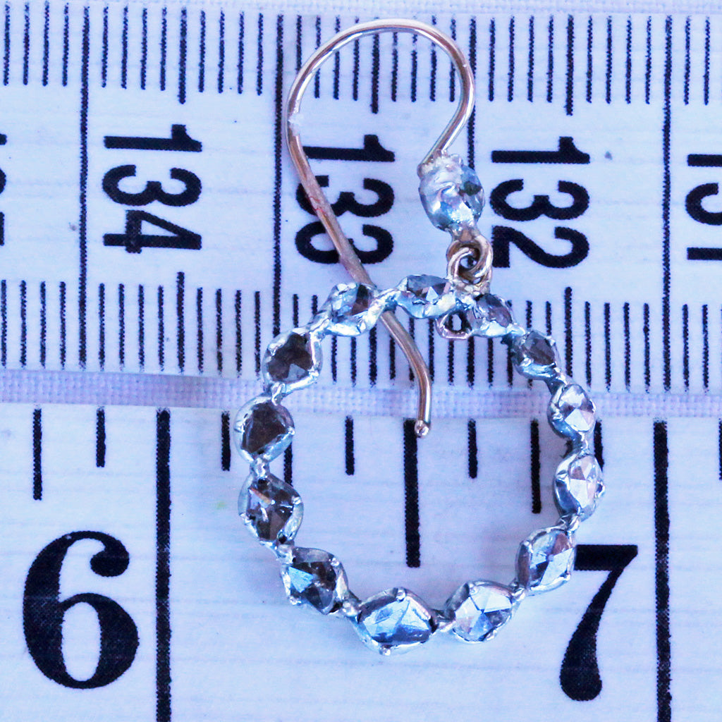 Antique Georgian Earrings Ear Hoops Diamonds 14k Gold Silver c1810-1820 (7211)