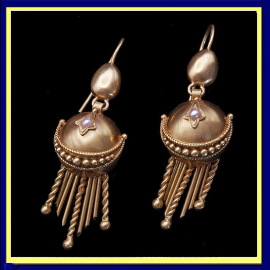 antique earrings gold pearls filigree granulation Etruscan Revival
