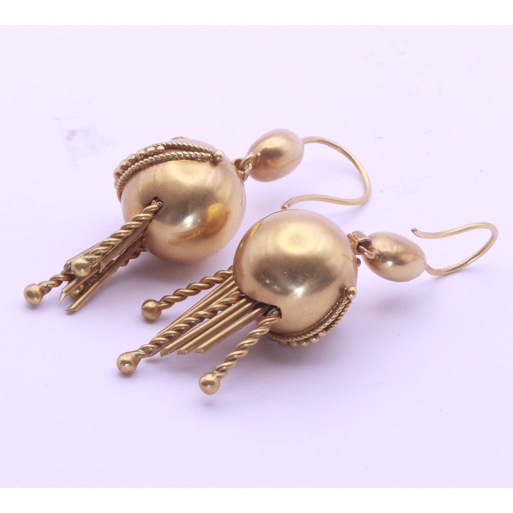 Antique Earrings Gold pearls Filigree Granulation Etruscan Classic Revival (7226)