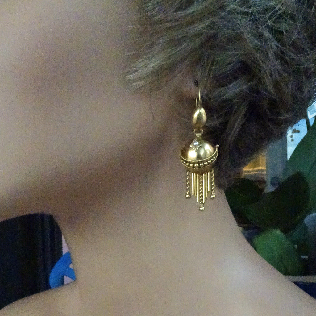 Antique Earrings Gold pearls Filigree Granulation Etruscan Classic Revival (7226)