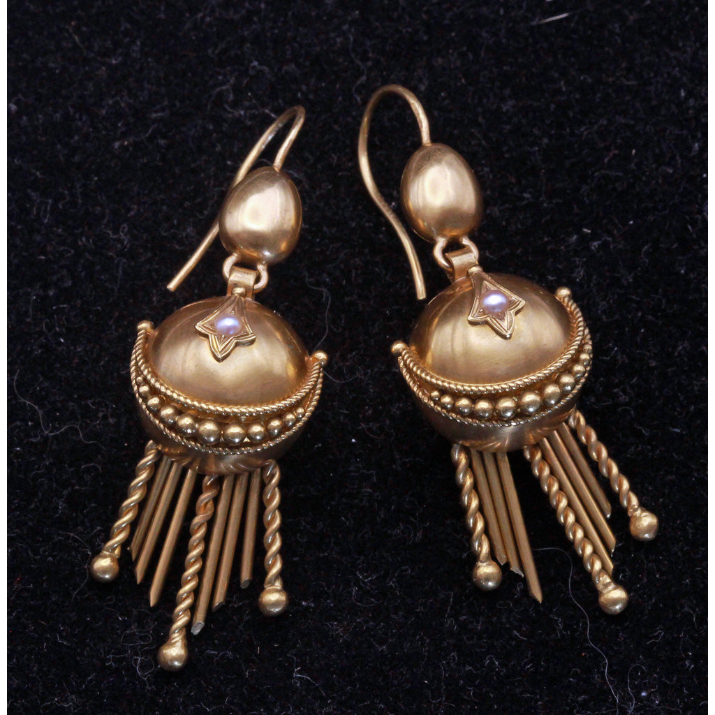 Antique Earrings Gold pearls Filigree Granulation Etruscan Classic Revival (7226)