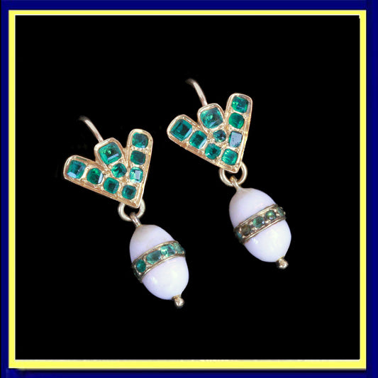 antique Victorian earrings emeralds enamel gold French day night earrings
