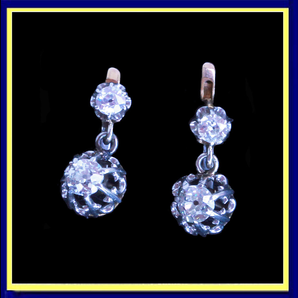 antique earrings gold diamonds French dormeuse sleepers 