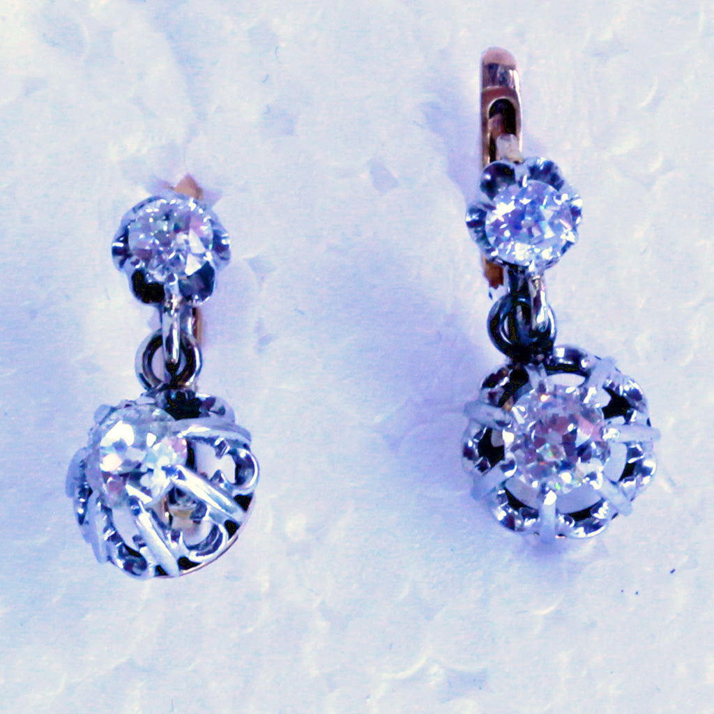 Antique Earrings 18k gold diamonds French dormeuse sleepers versatile (7237)