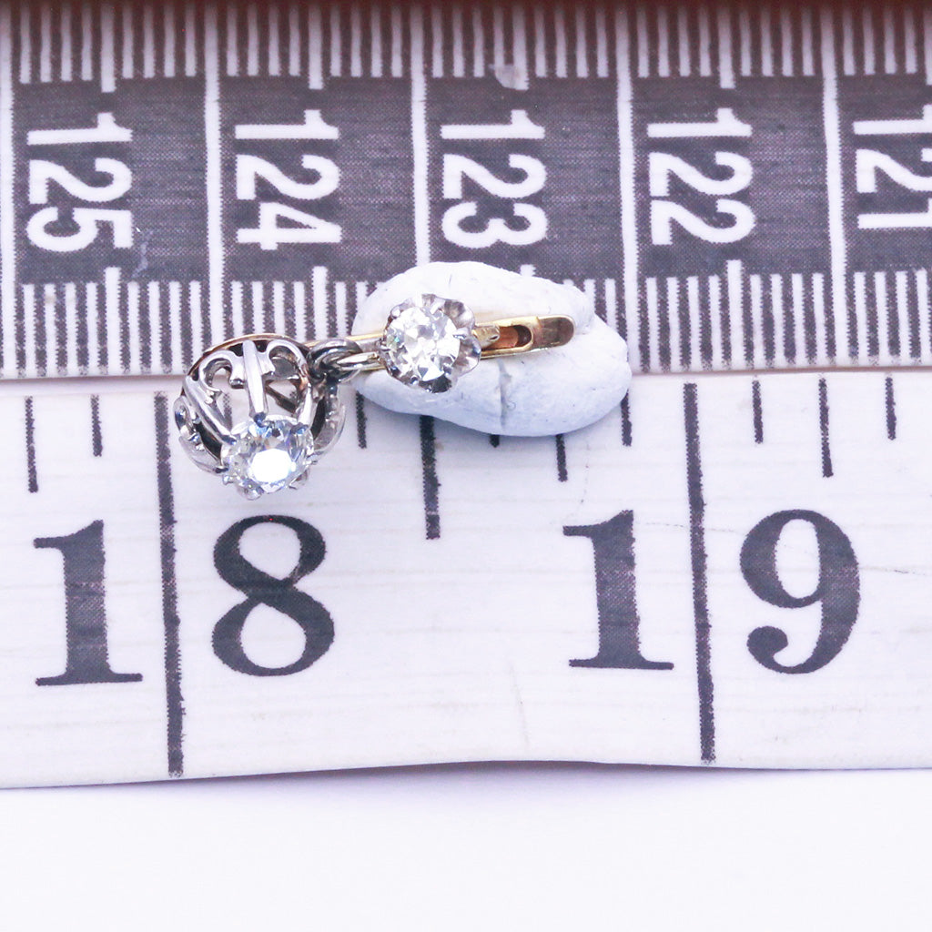Antique Earrings 18k gold diamonds French dormeuse sleepers versatile (7237)