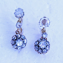 Antique Earrings 18k gold diamonds French dormeuse sleepers floral drops (7238)