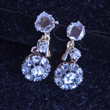 Antique Earrings 18k gold diamonds French dormeuse sleepers floral drops (7238)