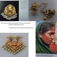 Antique Vintage earrings gold glass South India parrots lion masks jumkha (7244)