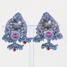 Antique Vintage earrings gold glass South India parrots lion masks jumkha (7244)