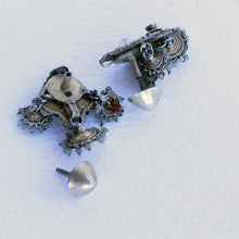 Antique Vintage earrings gold glass South India parrots lion masks jumkha (7244)