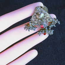 Antique Vintage earrings gold glass South India parrots lion masks jumkha (7244)