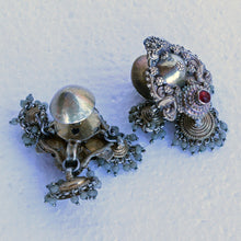 Antique Vintage earrings gold glass South India parrots lion masks jumkha (7244)