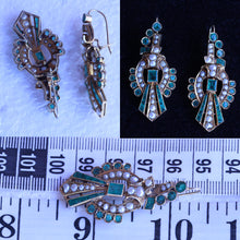 Antique vintage earrings gold emeralds pearls Long dangle ear pendants (7245)
