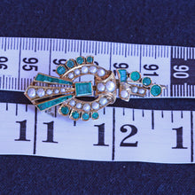 Antique vintage earrings gold emeralds pearls Long dangle ear pendants (7245)