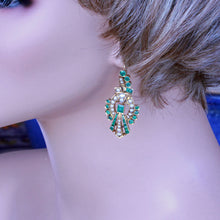 Antique vintage earrings gold emeralds pearls Long dangle ear pendants (7245)