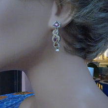 Antique / vintage earrings Gold Rubies Pearls Indian Dangle Drop Earrings (7250)