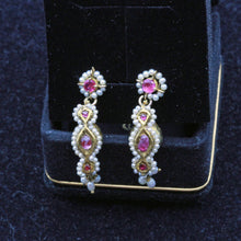 Antique / vintage earrings Gold Rubies Pearls Indian Dangle Drop Earrings (7250)