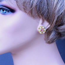 Antique Earrings gold rubies pearls flower South Indian fine granulation (7254)