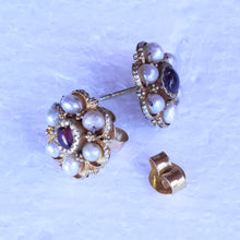 Antique Earrings gold rubies pearls flower South Indian fine granulation (7254)