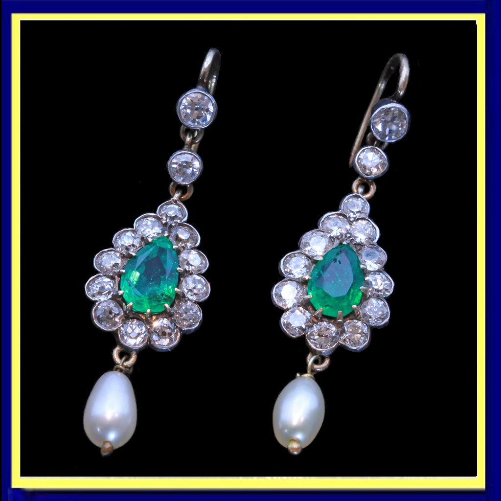 antique vintage earrings emeralds diamonds pearls gold ear pendants